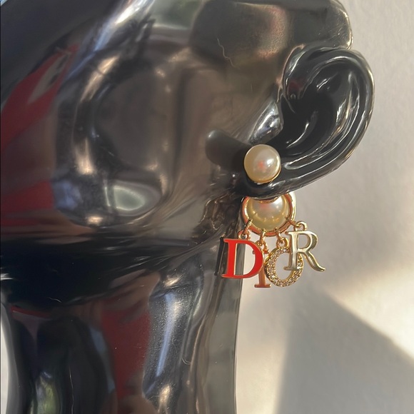 Dior Gold and Red Pearl Earrings - Picture 1 of 4